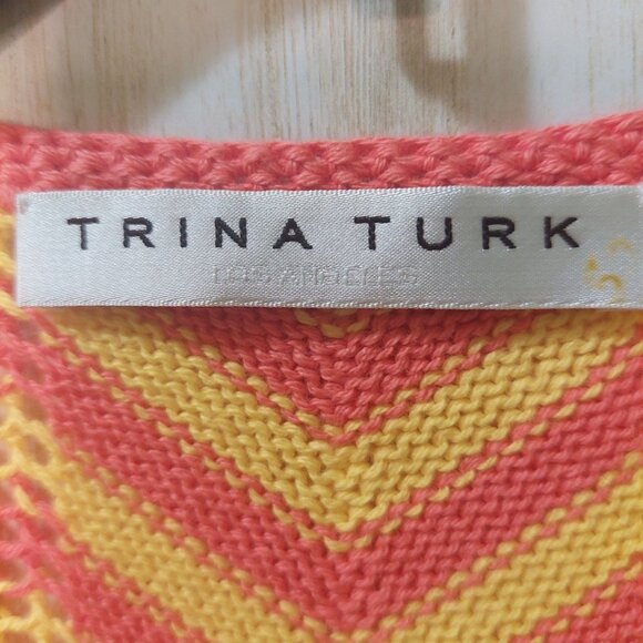Trina Turk Zigzag Knit Tank Top - Coral Pink & Yellow Chevron Stripes Sleeveless - Picture 4 of 8